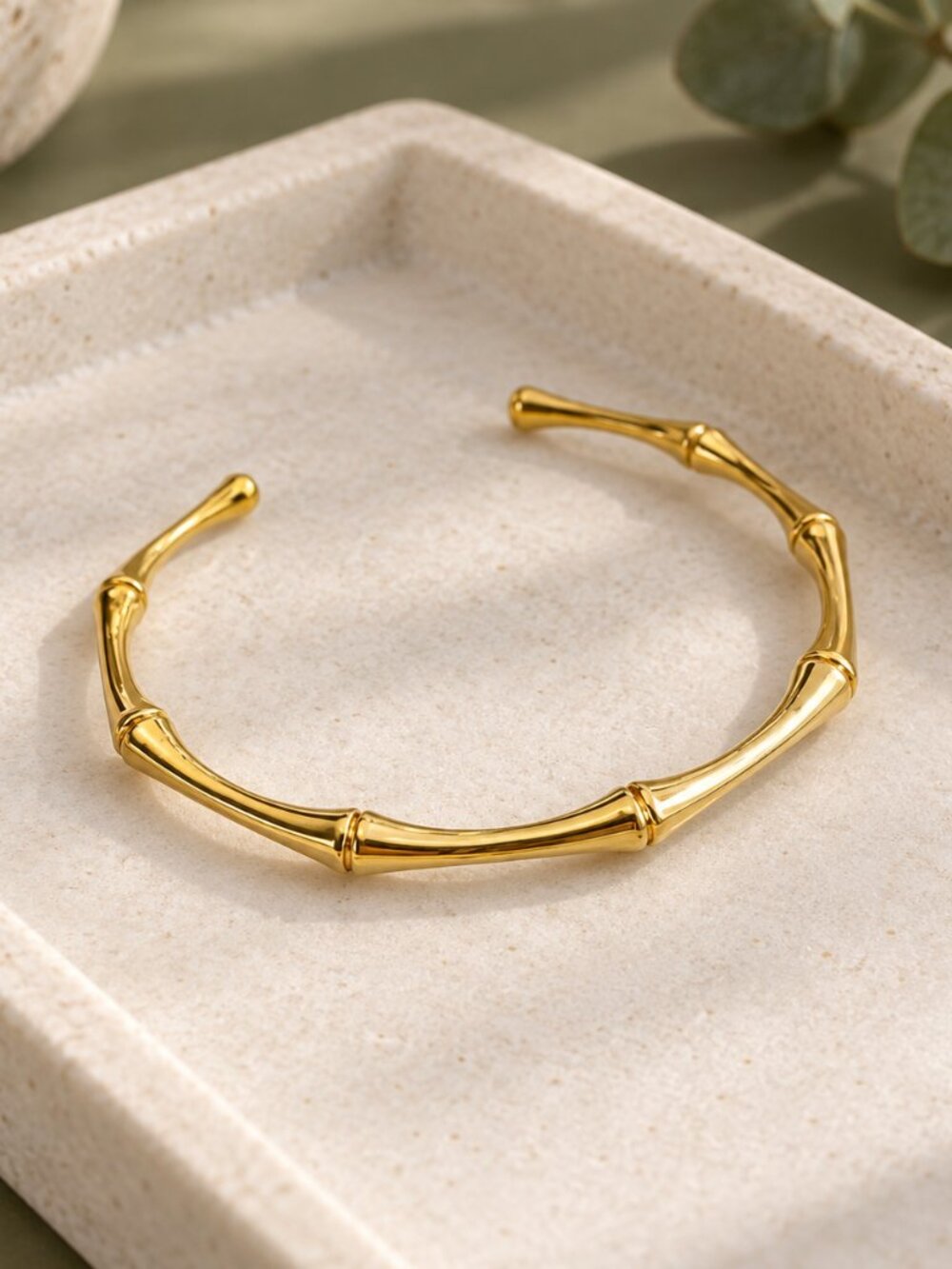 Gold Bamboo Open Cuff Bracelet Minimalist Stackable Bangle NWT